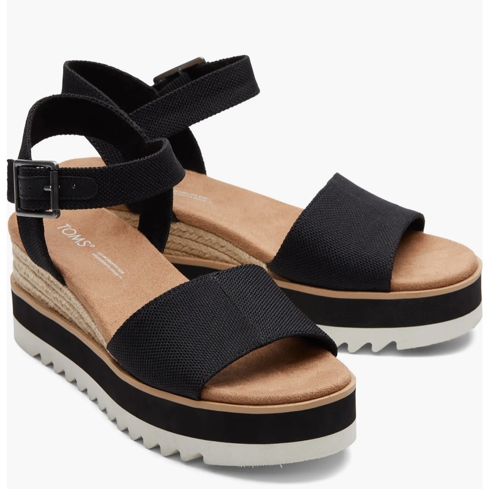 Toms platform black sandals size 8